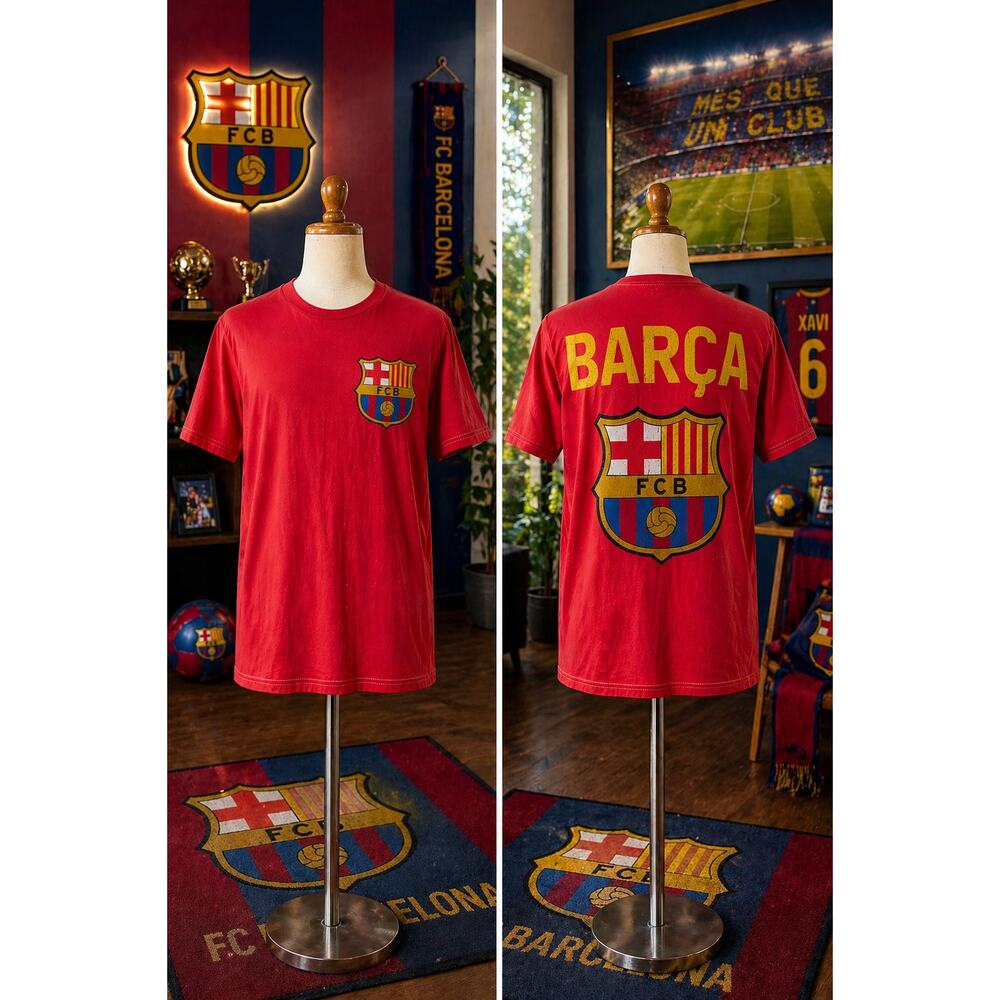 FC Barcelona Barça Crest Tee Red Shirt Men’s Medium Soccer